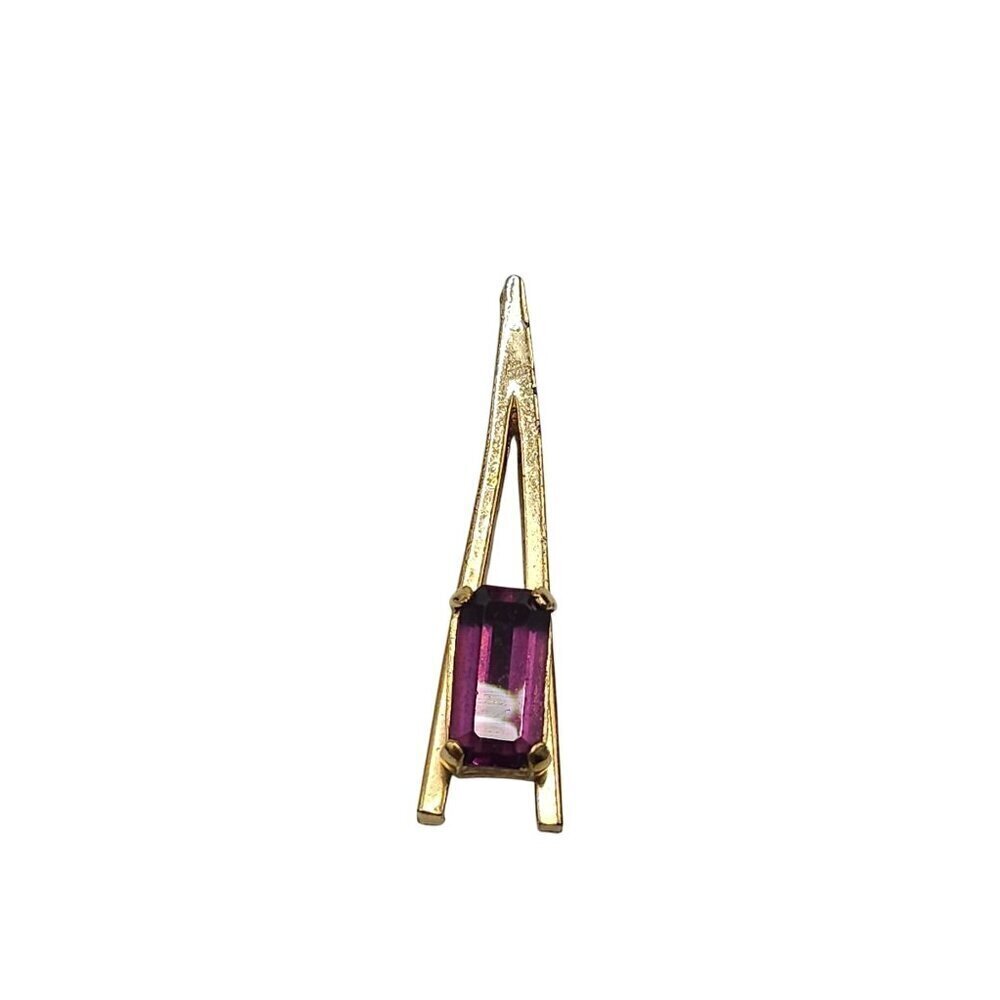 Vintage Avon Gold Tone Pendant With Purple Rectangular Gemstone Accent